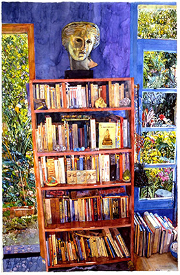 Bookcase - watercolor on paper painting by Joseph Raffael