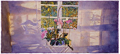 Orchids for Juan G. - watercolor on paper painting by Joseph Raffael