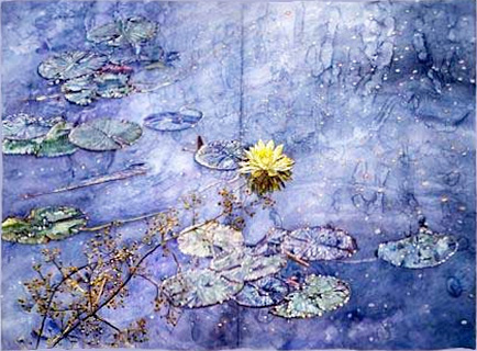 Lily Pond, Lannis, Restoration, watercolor on paper by Joseph Raffael Lily Pond, Lannis, Restoration, watercolor on paper by Joseph Raffael
